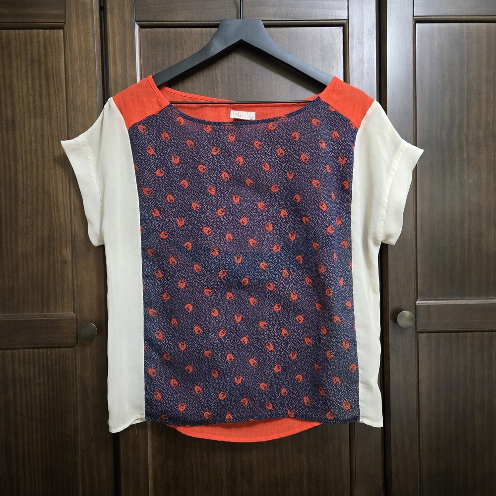 Cooperative Urban Outfitters Blouse Slit Open Back Orange Navy Artsy Hip Small